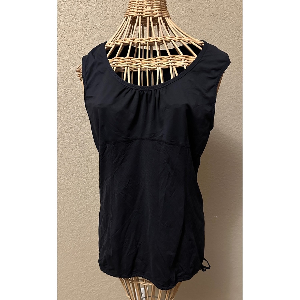 Lululemon Athletica Black Sleeveless Tank Top Cinched Hem Athletic Shirt 8 Mesh
